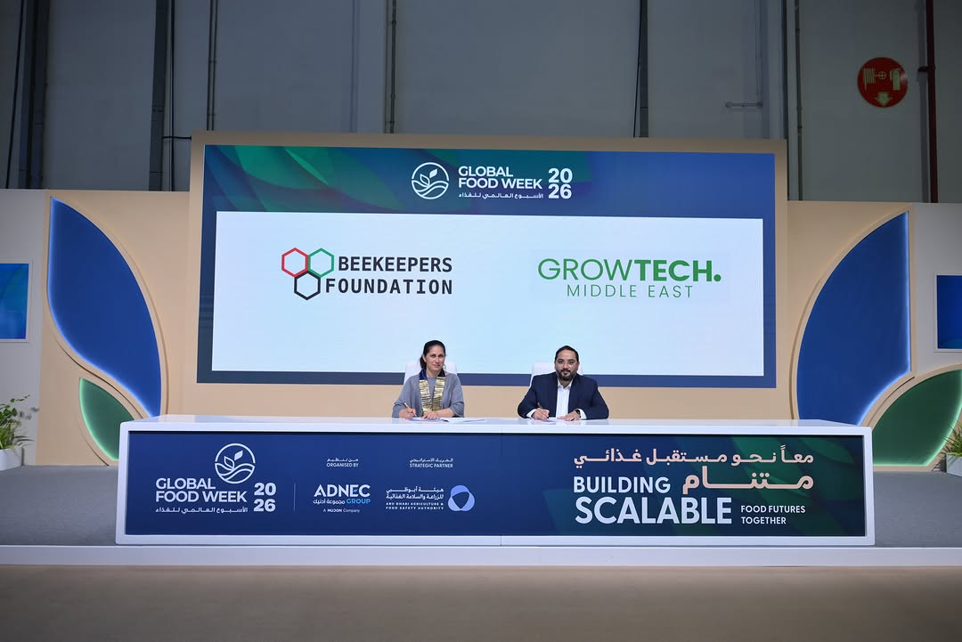 .
وقّعت Beekeepers Foundation و Growtech Middle East مذكرة تفاهم خلال الأسبوع العالمي للغذاء 2026، ل